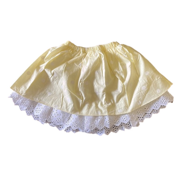 NEW Vintage Yellow Polkadot White Eyelet Scalloped Hem Prairie‎ Twirl Skirt 2T - Picture 1 of 6